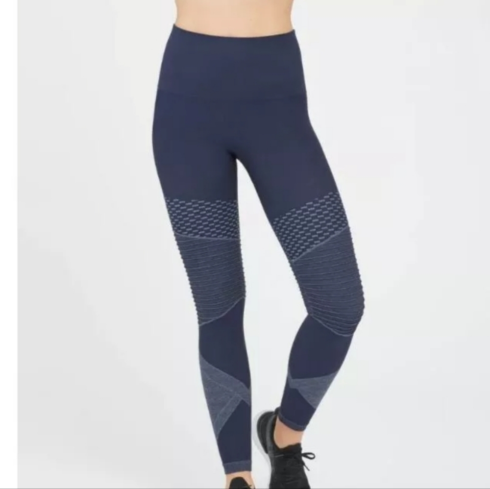 NWT Spanx Look At Me Now high waist seamless moto indigo sky blue leggings M L